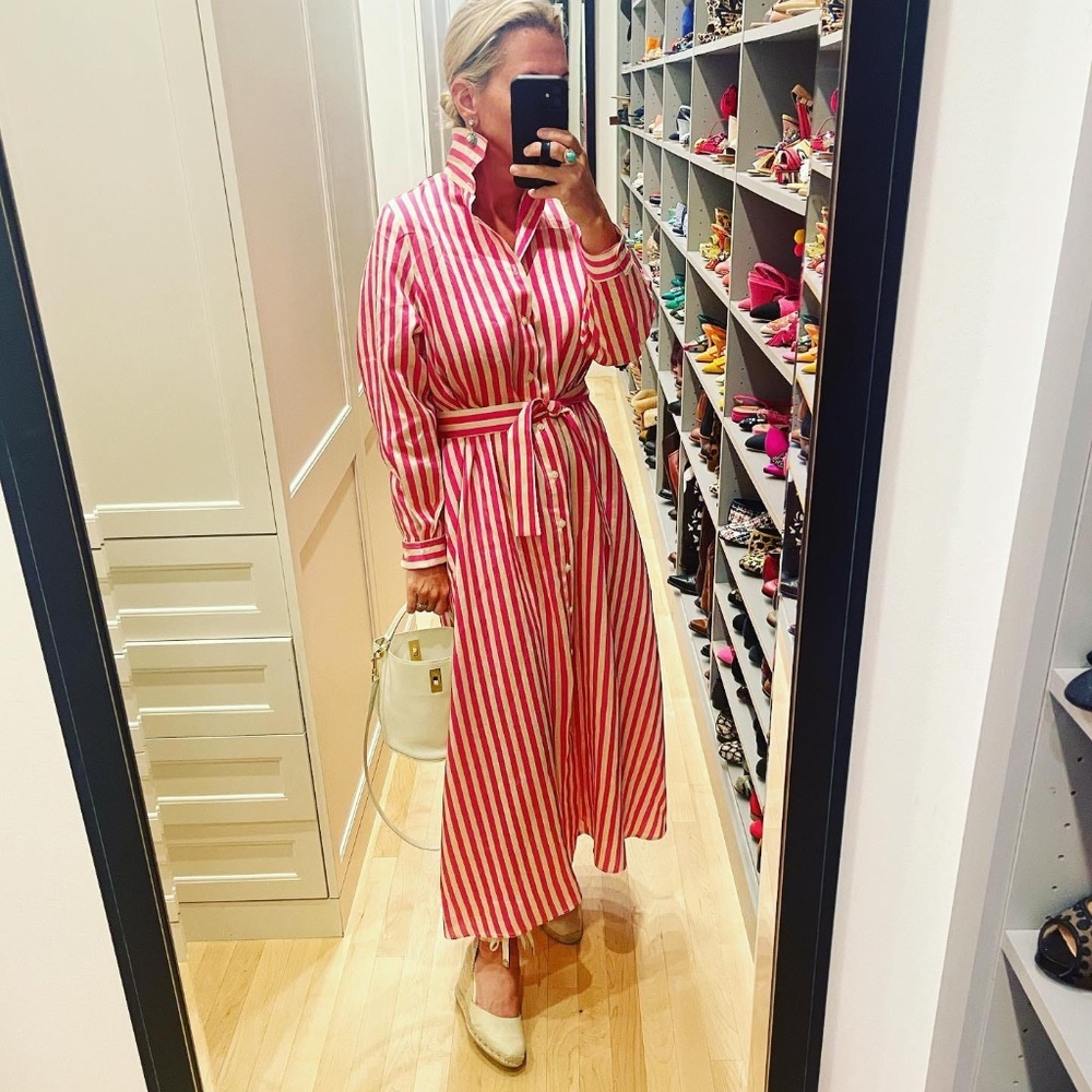 Eleanor Leftwich Shirt Dress, SILK Pink Stripe, Small, NEW